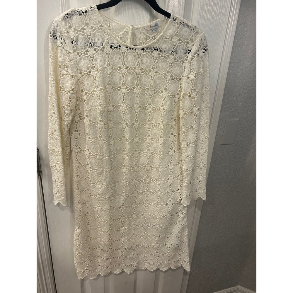 Boden Crochet Lace Dress Ivory White Long Sleeve Floral Shift Mini